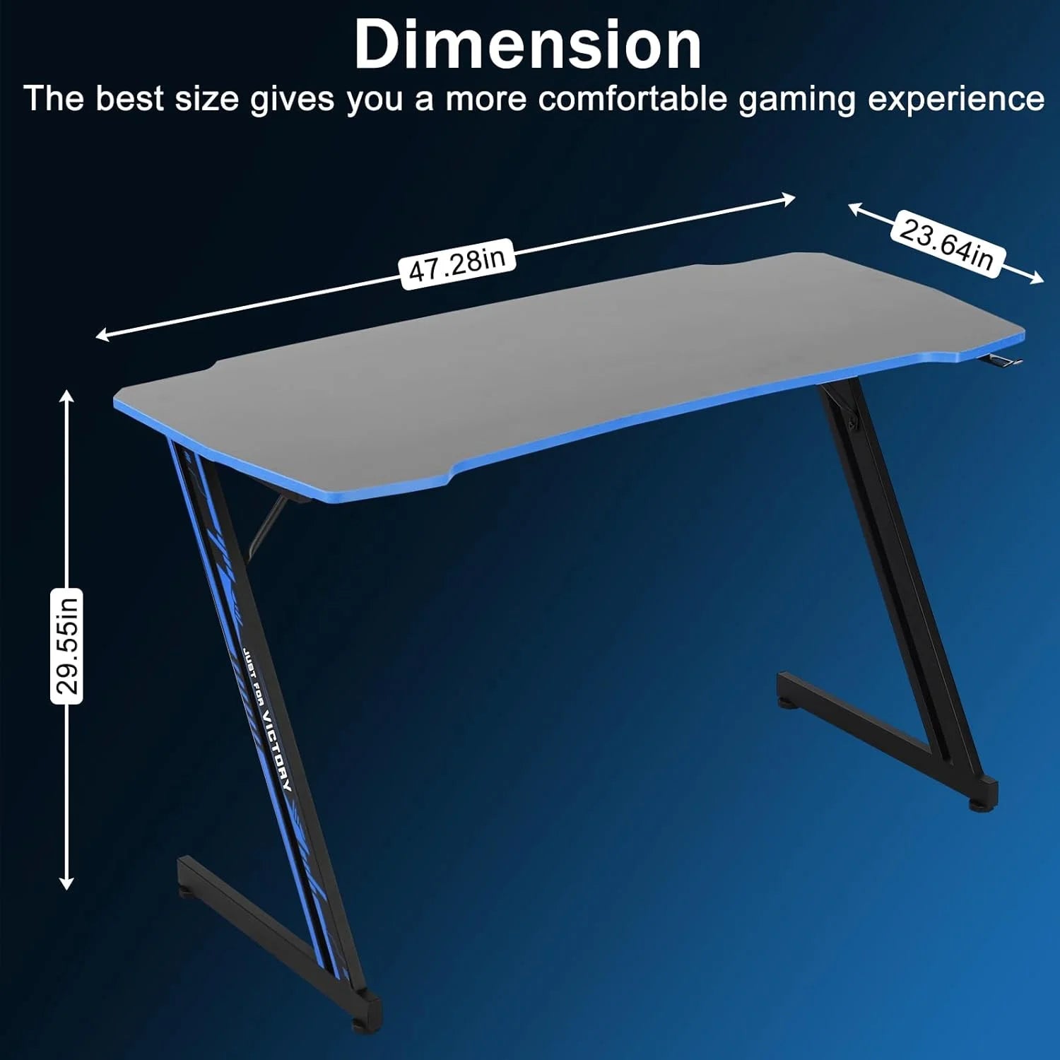 ncs 47 Inch Gaming Desk Z-Shaped Computer Home Office Desk with Headphone Hook, Blue