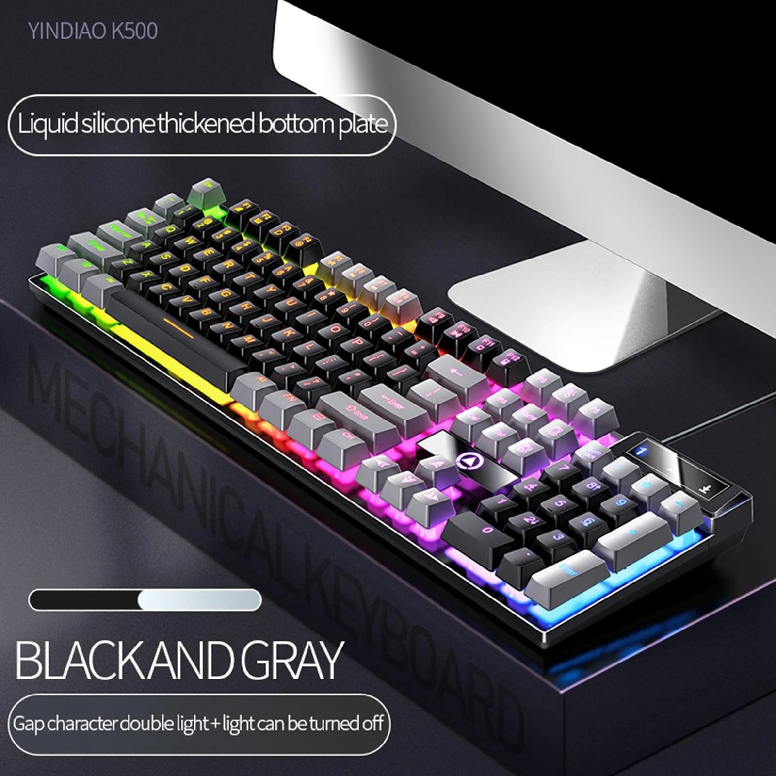 Mechanical Gaming Keyboard USB RGB Backlit Game Office , Black Gray