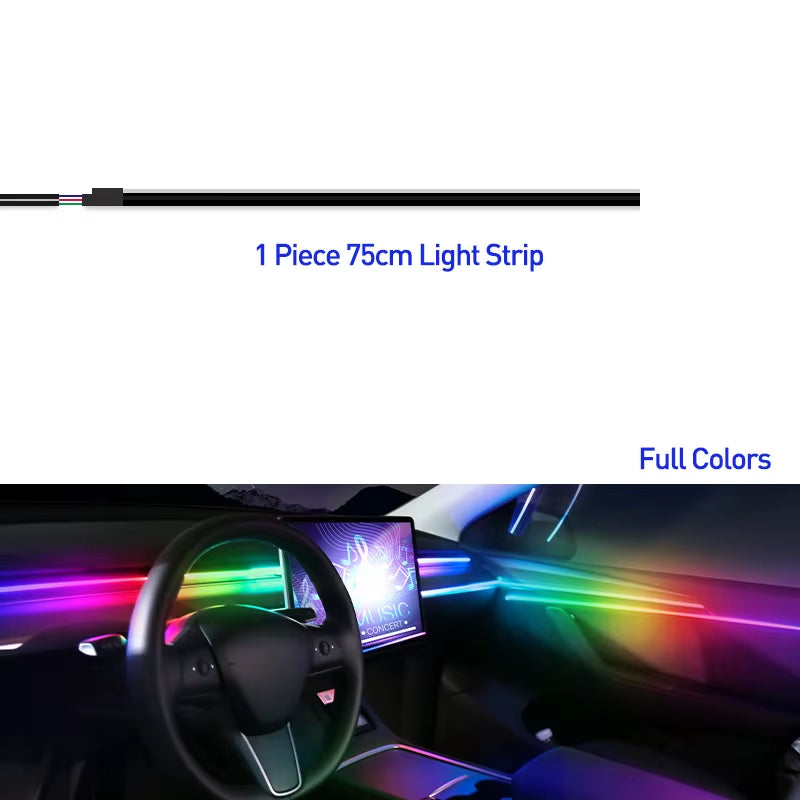 18 in 1 Car Ambient Light 64 Color Acrylic Strips 110Cm 90Cm 75Cm 35Cm 20Cm Full Colors RGB Car Interior Bluetooth App Control