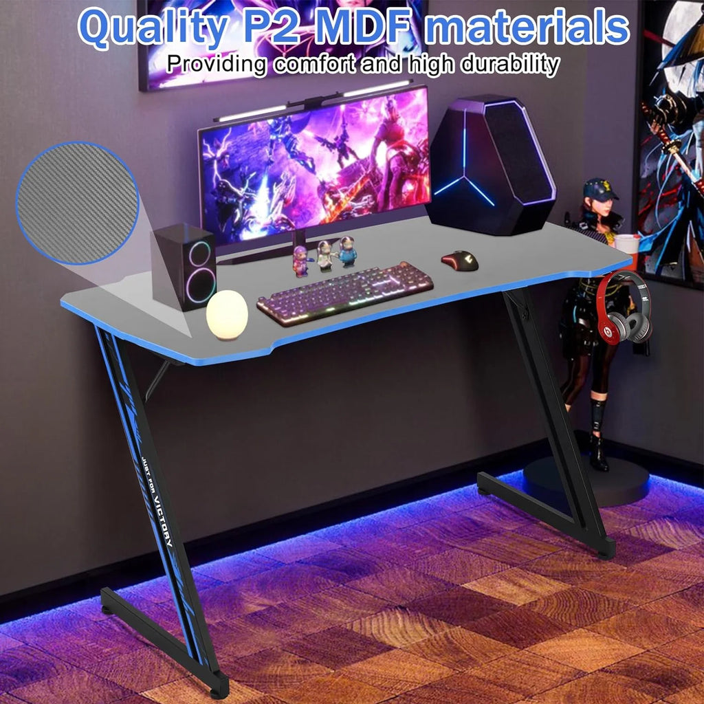 ncs 47 Inch Gaming Desk Z-Shaped Computer Home Office Desk with Headphone Hook, Blue