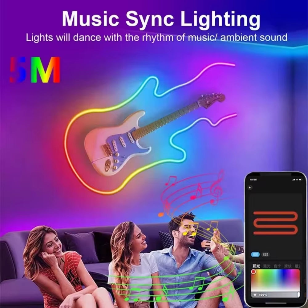 Neon LED Strip Lights 5M/16.4Ft Flexible Neon LED Lights Work with Alexa Google Assistant WIFI RGBIC LED Strip for Home