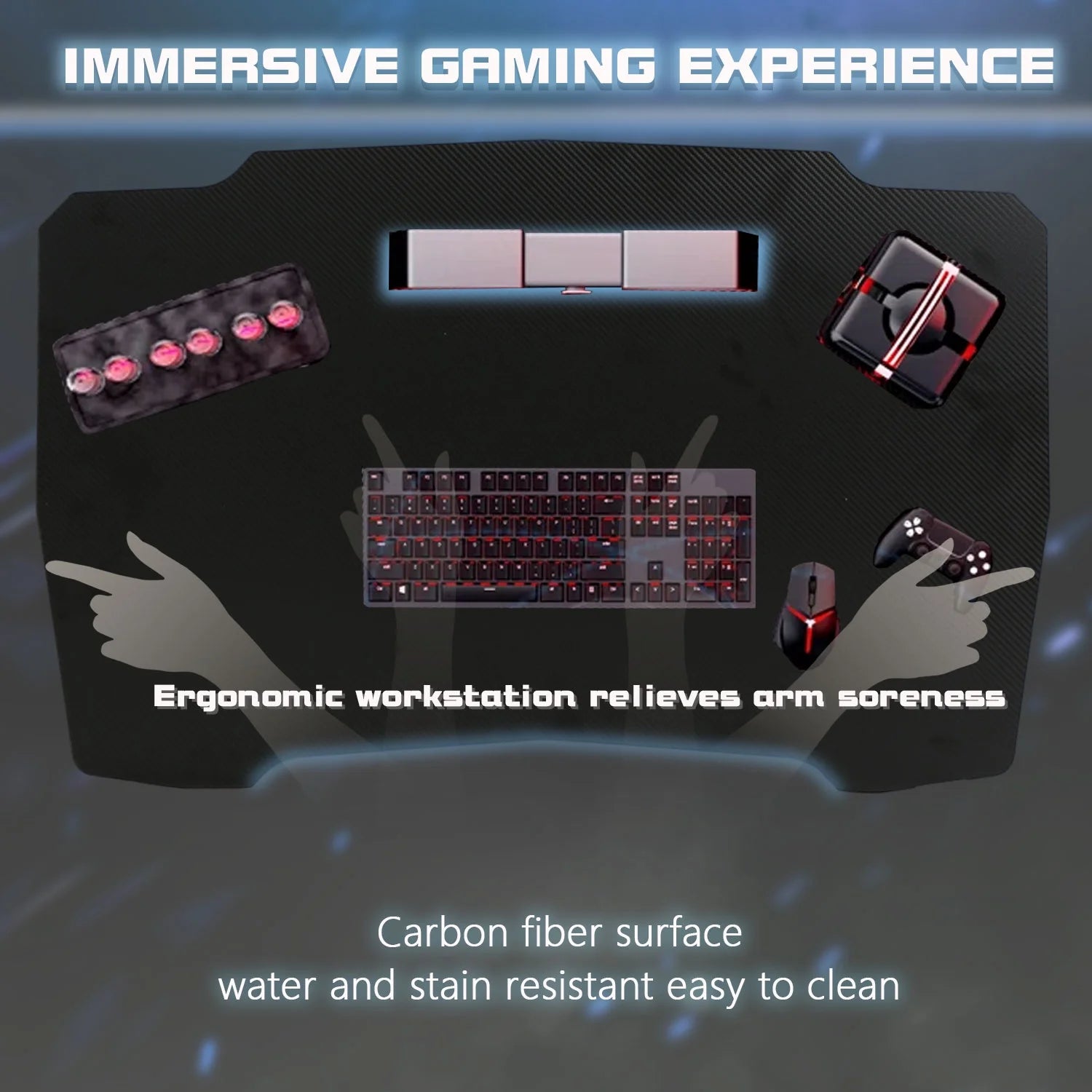 39 Inch Small Gaming Desk, Z Shaped PC Computer Desk Gaming Workstation with Headphone Hook, Ergonomic Gaming Table PC Desk for Game Players, Blue