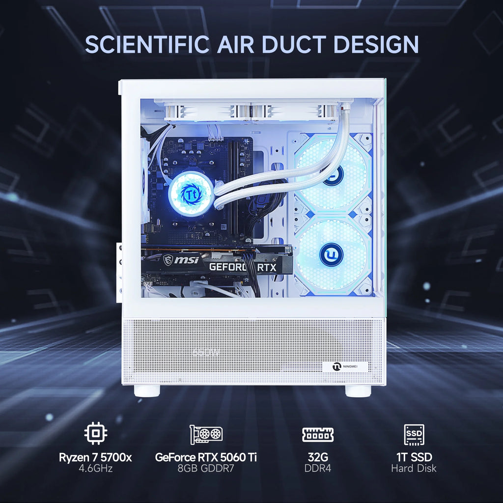 Gaming PC AMD Ryzen 7 5700X NVIDIA RTX 5060 Ti 32GB RAM 1TB SSD Wifi PC Gaming White