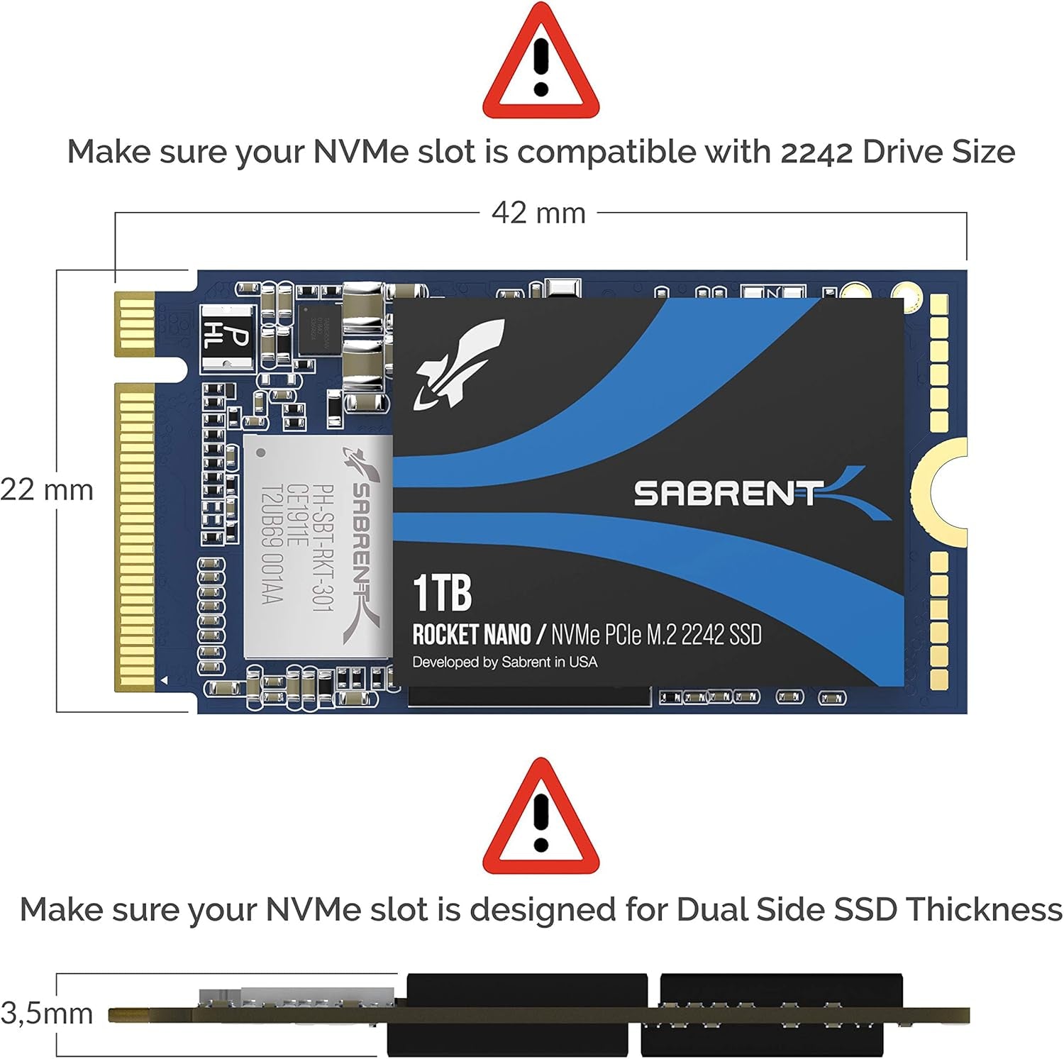 1TB Rocket Nvme Pcie M.2 2242 DRAM Less Low Power Internal High Performance SSD (SB-1342-1TB)