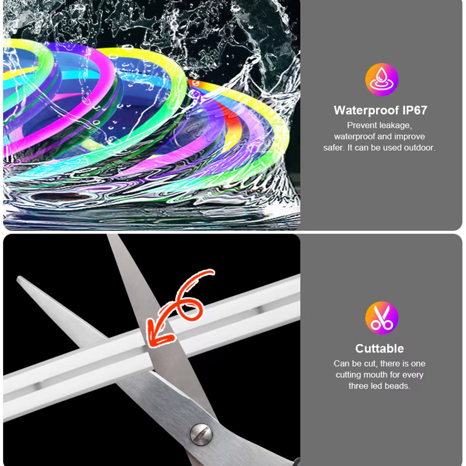 Smart Bluetooth RGBIC Neon Led Strip 5M 10M 12V Waterproof RGB IC Full Color Led Neon Light Music Sync Bars Gaming Room Decor