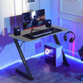 39 Inch Small Gaming Desk, Z Shaped PC Computer Desk Gaming Workstation with Headphone Hook, Ergonomic Gaming Table PC Desk for Game Players, Blue
