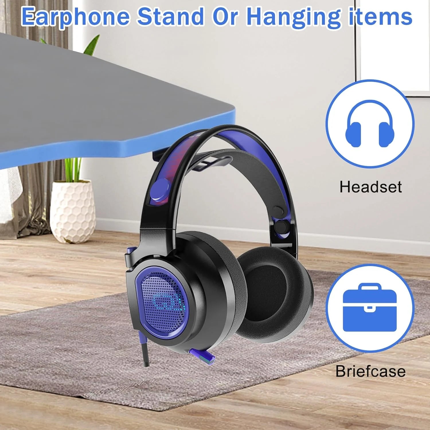 ncs 47 Inch Gaming Desk Z-Shaped Computer Home Office Desk with Headphone Hook, Blue
