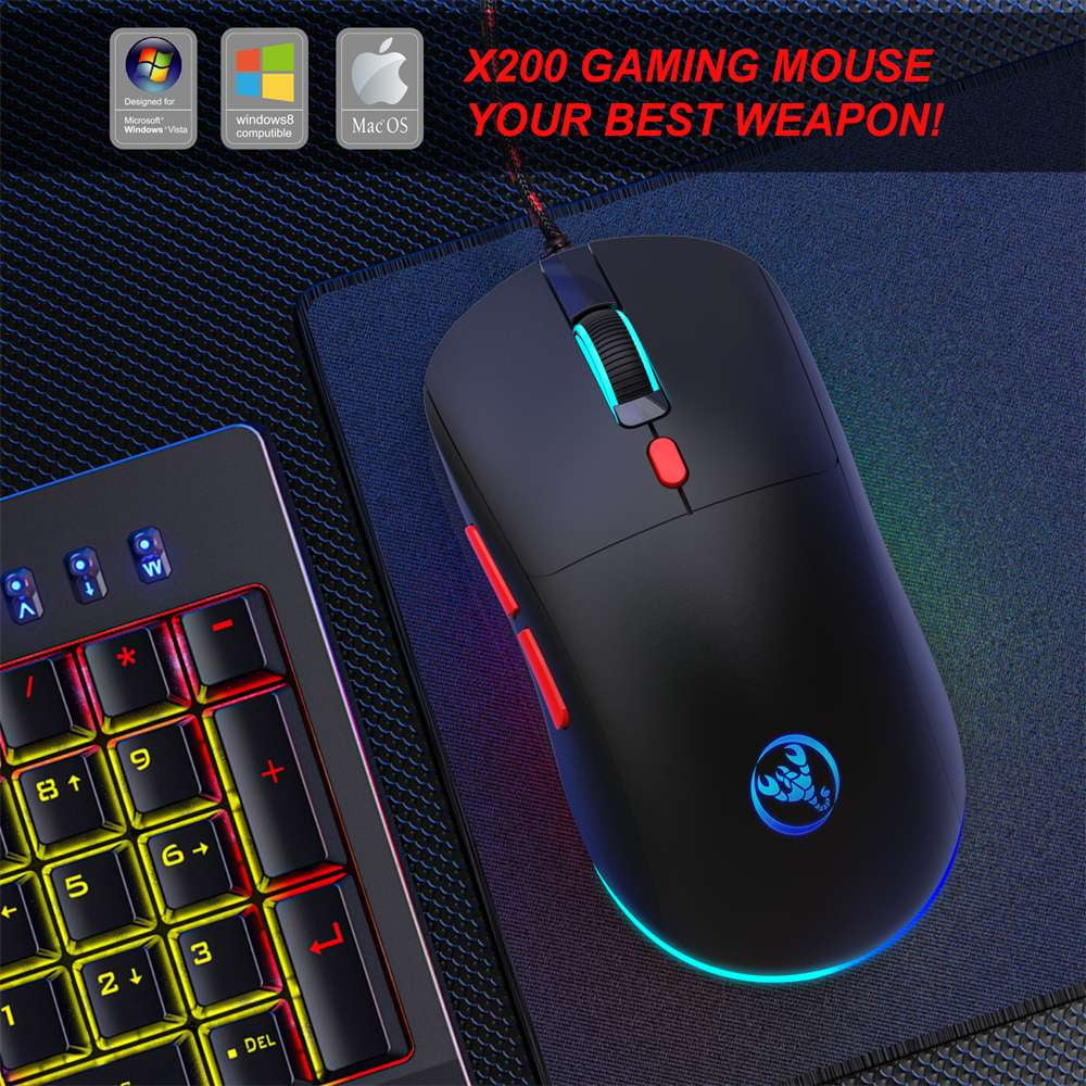 USB Wired Gaming Mouse,Usb Computer Mouse with 4 Adjustable DPI, RGB Backlit LED, Side Buttons, Ergonomic Design Mice for PC, Laptop, Windows, Mac, Vista, Linux, Gamer,Black