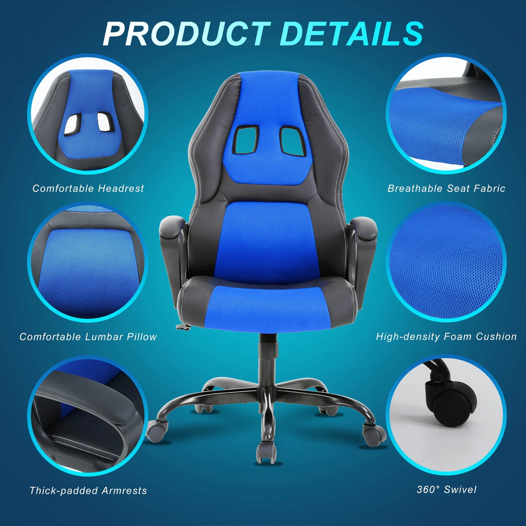Gaming Chairs, Office Gaming Chair with Lumbar Support Computer Gaming Chair Gaming Office Chair Gaming Desk Chair Computer Chairs for Adults, Blue