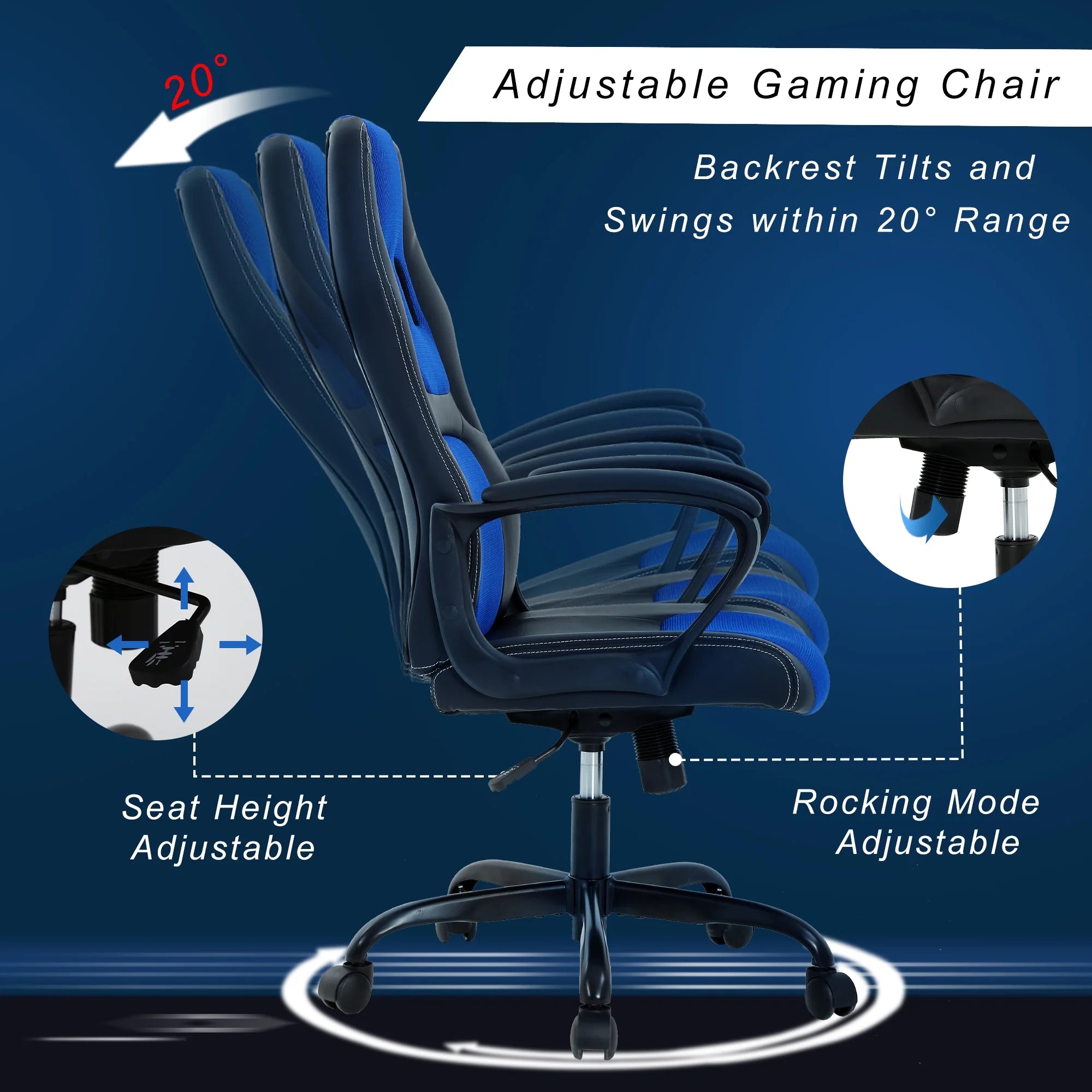 Gaming Chairs, Office Gaming Chair with Lumbar Support Computer Gaming Chair Gaming Office Chair Gaming Desk Chair Computer Chairs for Adults, Blue