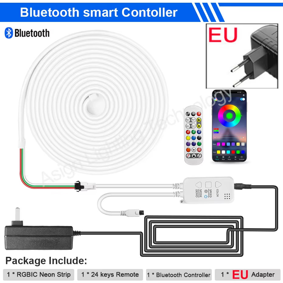 Smart Bluetooth RGBIC Neon Led Strip 5M 10M 12V Waterproof RGB IC Full Color Led Neon Light Music Sync Bars Gaming Room Decor