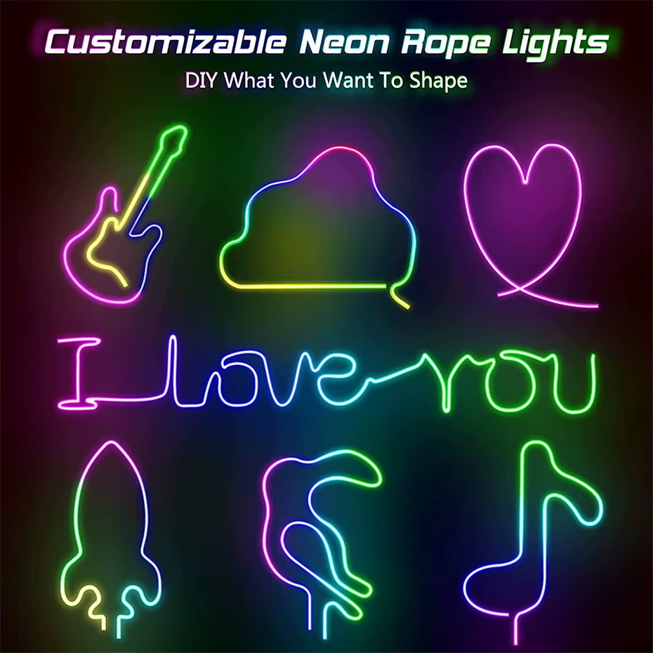Smart Bluetooth RGBIC Neon Led Strip 5M 10M 12V Waterproof RGB IC Full Color Led Neon Light Music Sync Bars Gaming Room Decor
