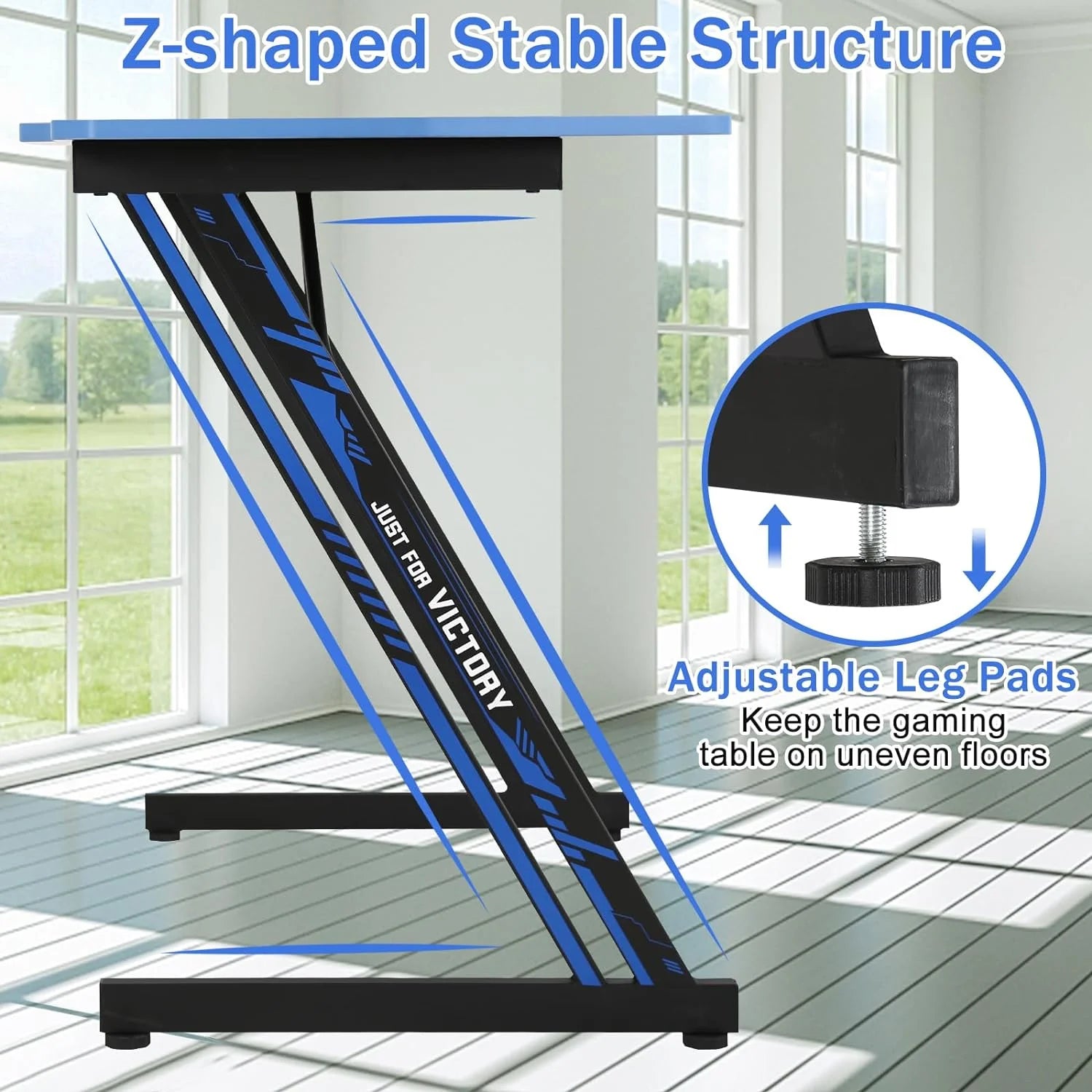 ncs 47 Inch Gaming Desk Z-Shaped Computer Home Office Desk with Headphone Hook, Blue