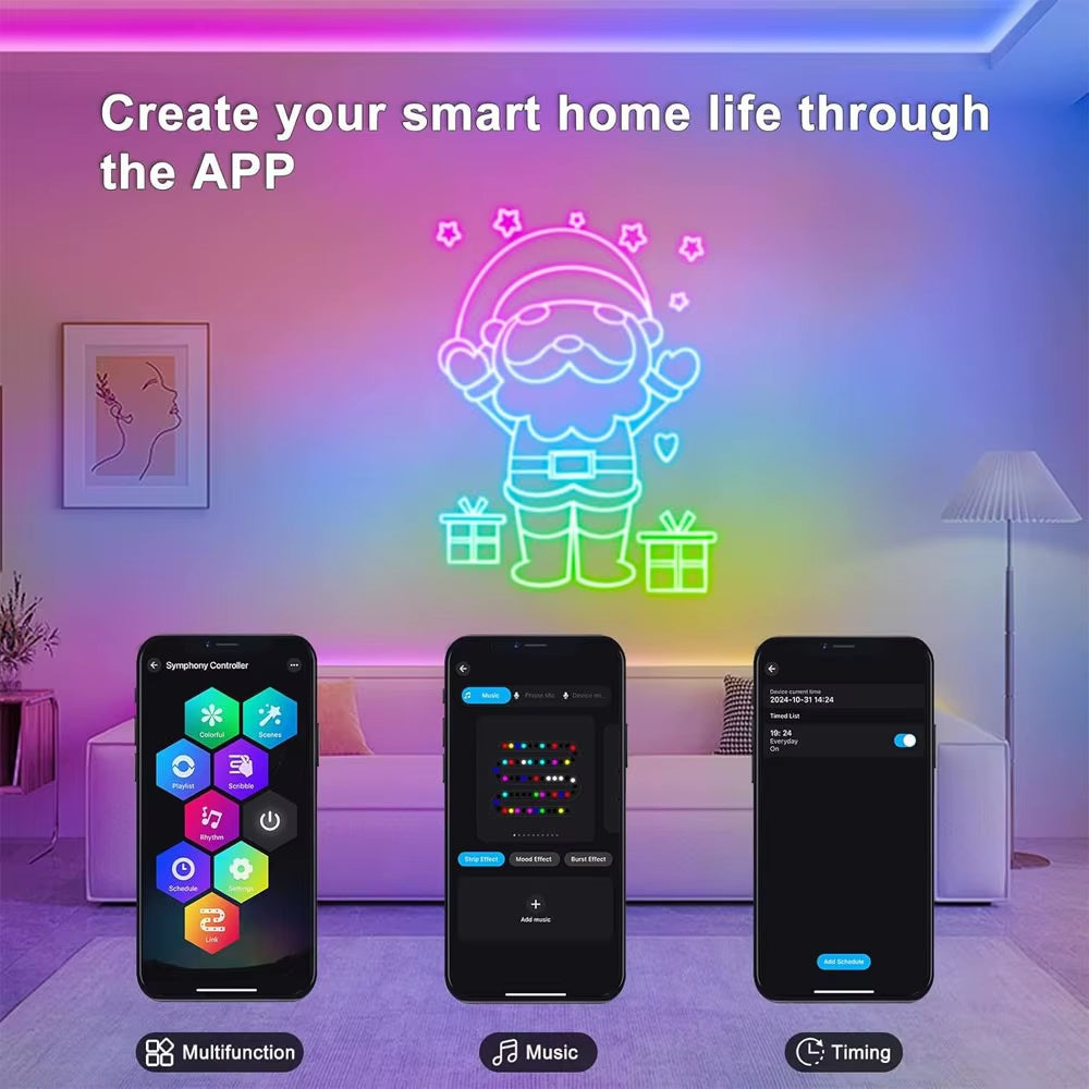 Neon LED Strip Lights 5M/16.4Ft Flexible Neon LED Lights Work with Alexa Google Assistant WIFI RGBIC LED Strip for Home