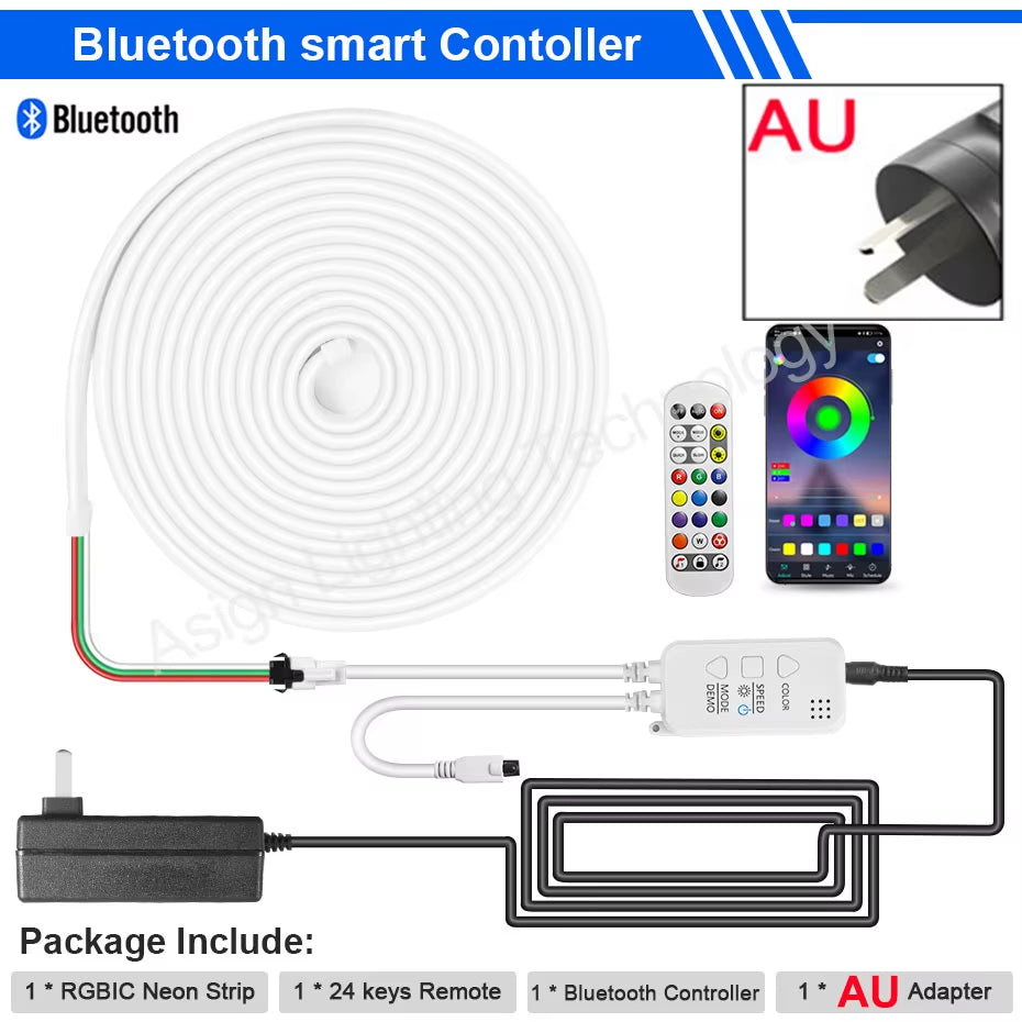 Smart Bluetooth RGBIC Neon Led Strip 5M 10M 12V Waterproof RGB IC Full Color Led Neon Light Music Sync Bars Gaming Room Decor