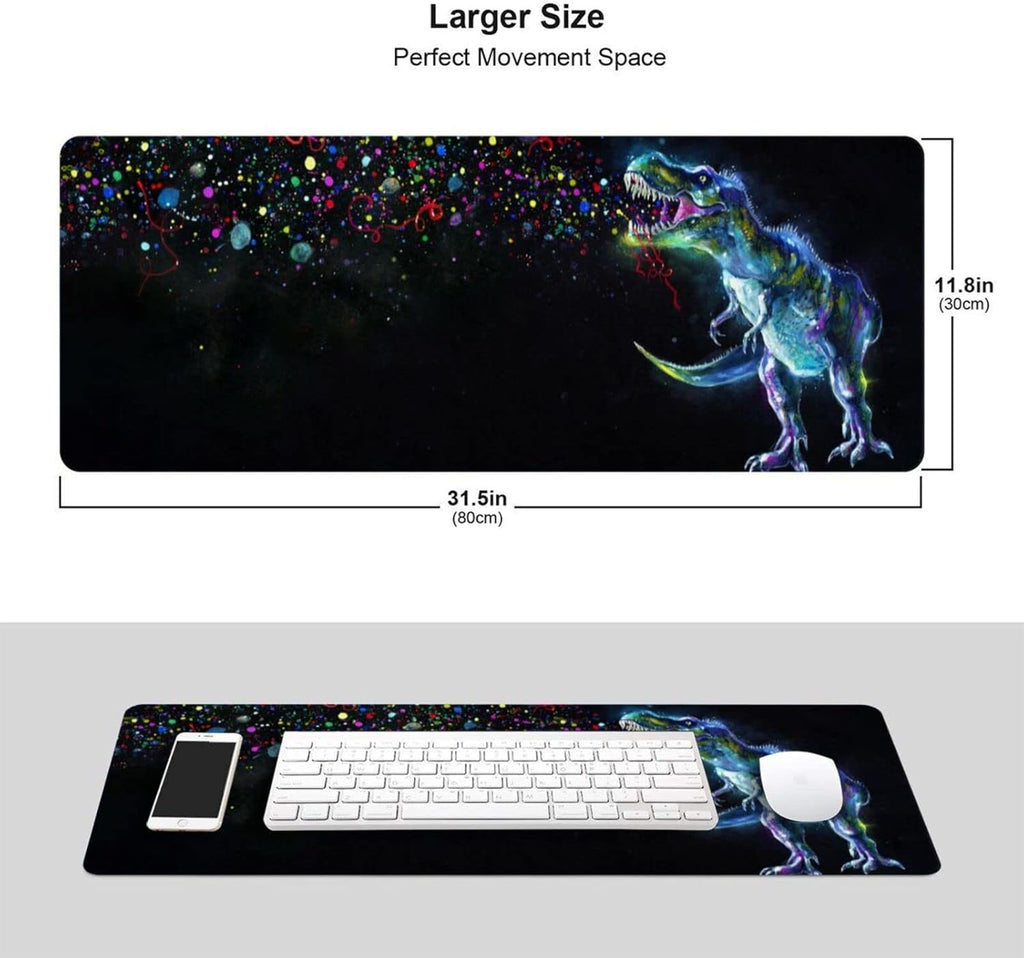 Watercolor Dinosaur Gaming Mouse Pad, Long Extended XL Mousepad Desk Pad Stitched Edges, 31.5'' X 11.8''
