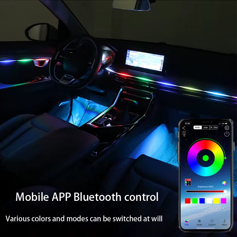 18 in 1 Car Ambient Light 64 Color Acrylic Strips 110Cm 90Cm 75Cm 35Cm 20Cm Full Colors RGB Car Interior Bluetooth App Control