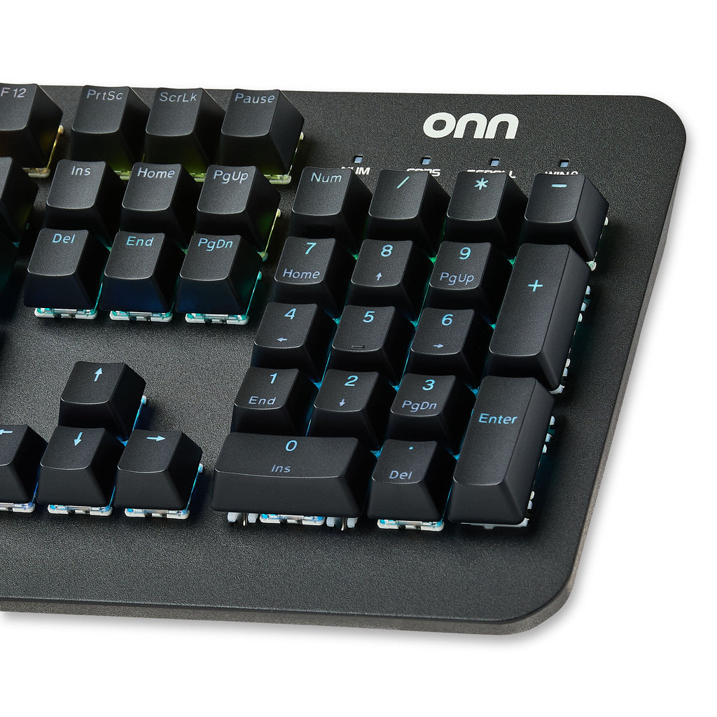 Gaming Mechanical Keyboard with Blue Switches, Adjustable 16.8M LED Lighting, 104 Keys, Black