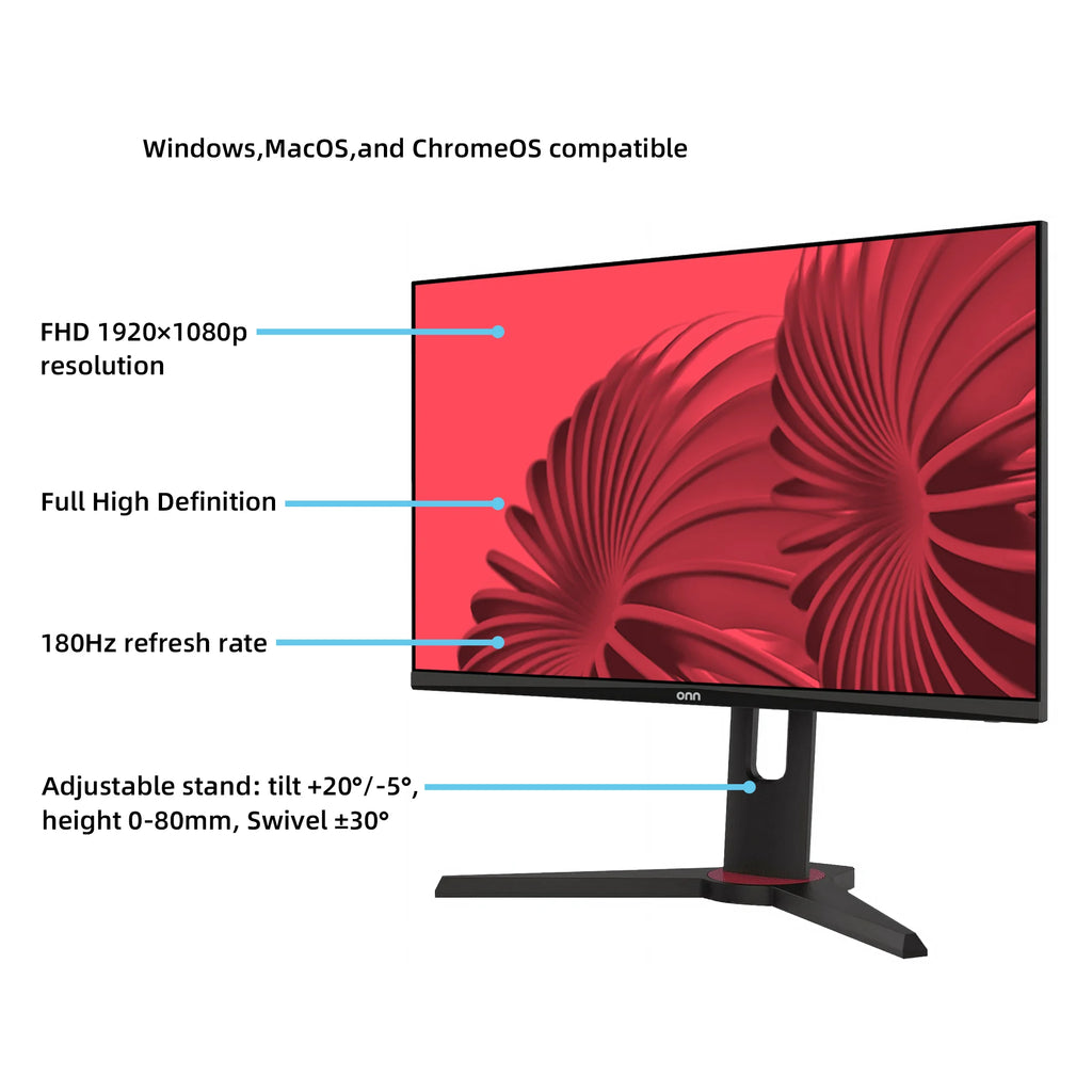 24" FHD (1920 X 1080P) 180Hz 1Ms Freesync Gaming Monitor with HDMI and DP Cables, Black