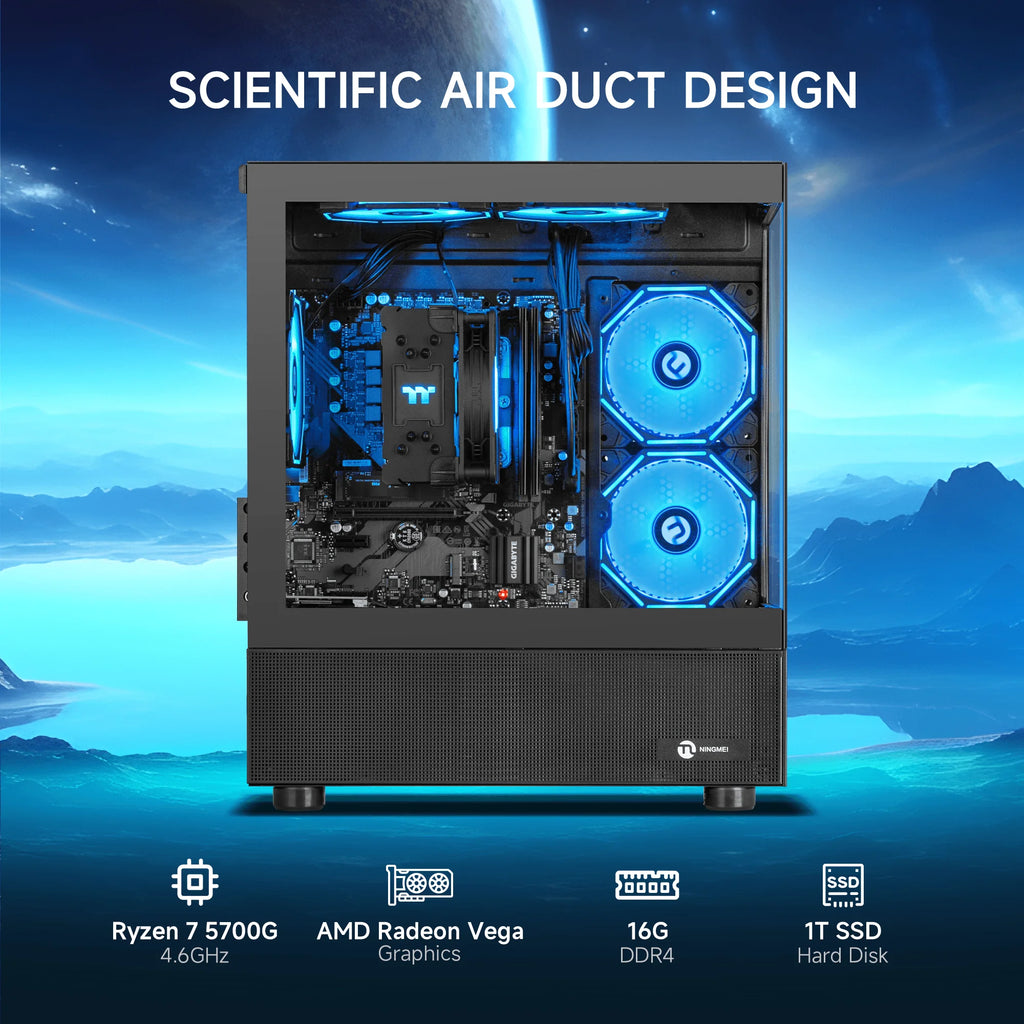 Gaming PC AMD Ryzen 7 5700G 16GB RAM 1TB SSD 6RGB Fans PC Gaming Black
