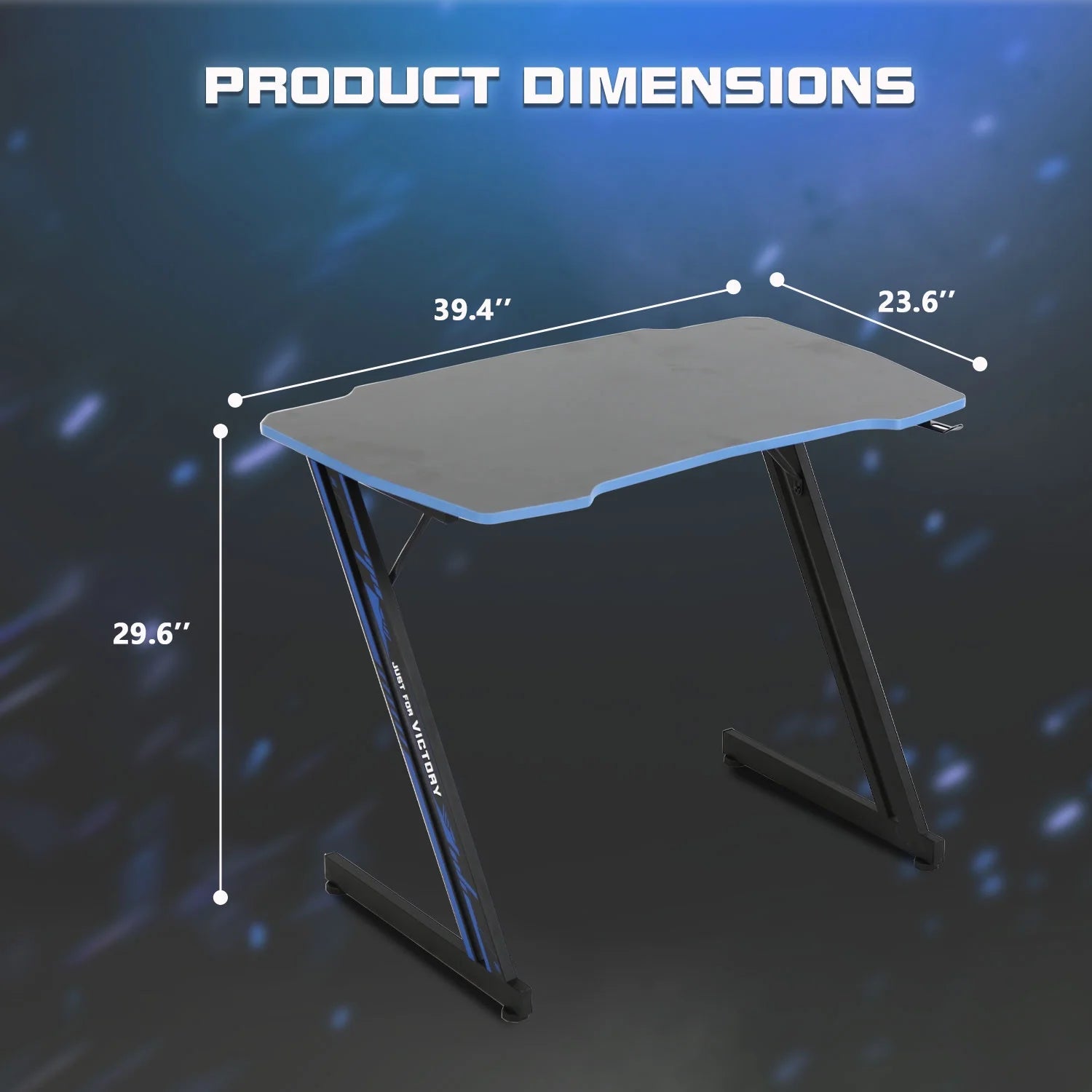 39 Inch Small Gaming Desk, Z Shaped PC Computer Desk Gaming Workstation with Headphone Hook, Ergonomic Gaming Table PC Desk for Game Players, Blue