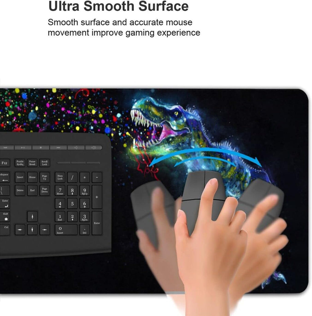 Watercolor Dinosaur Gaming Mouse Pad, Long Extended XL Mousepad Desk Pad Stitched Edges, 31.5'' X 11.8''