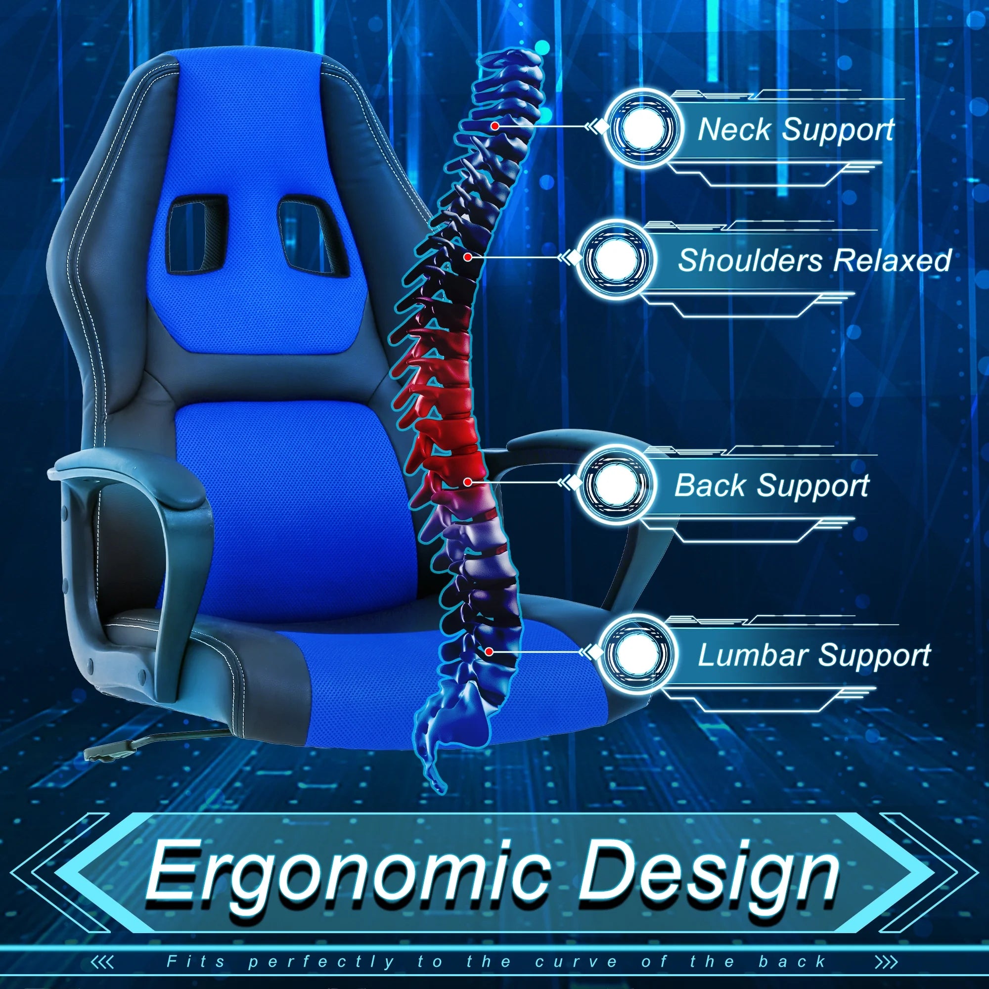 Gaming Chairs, Office Gaming Chair with Lumbar Support Computer Gaming Chair Gaming Office Chair Gaming Desk Chair Computer Chairs for Adults, Blue