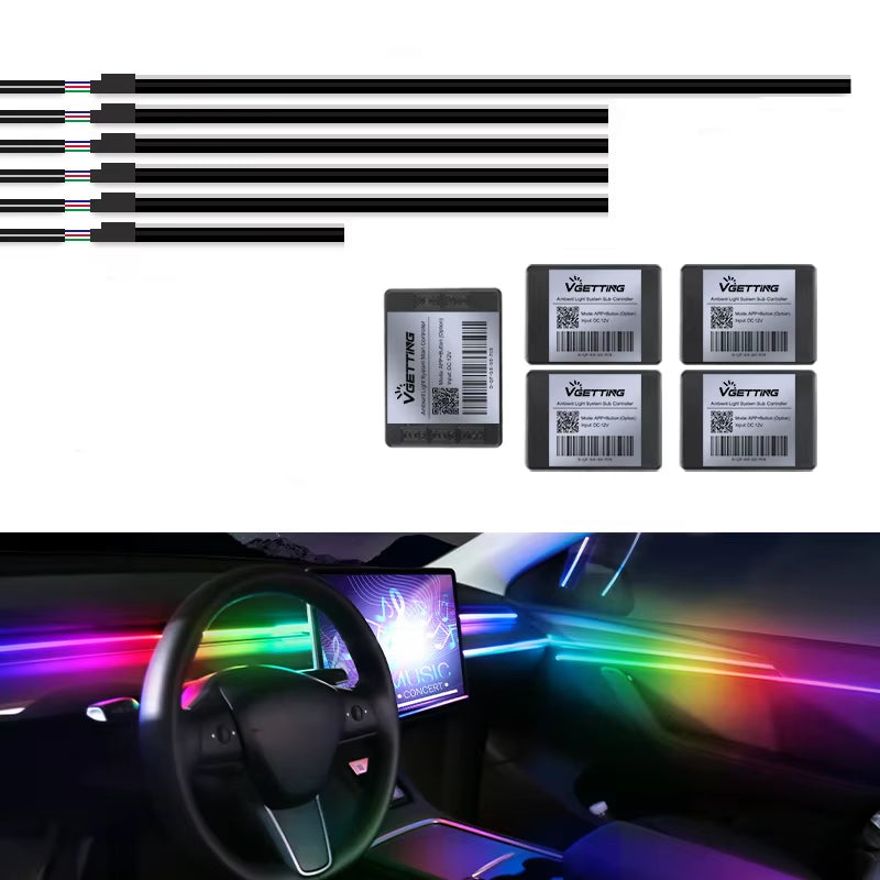 18 in 1 Car Ambient Light 64 Color Acrylic Strips 110Cm 90Cm 75Cm 35Cm 20Cm Full Colors RGB Car Interior Bluetooth App Control