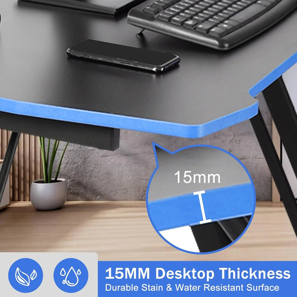 ncs 47 Inch Gaming Desk Z-Shaped Computer Home Office Desk with Headphone Hook, Blue